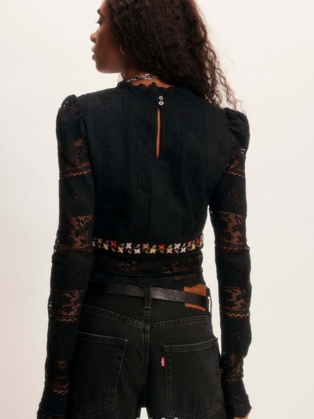 Free People Garden Grace Embroidered Top- Black Combo - Picture 2 of 7